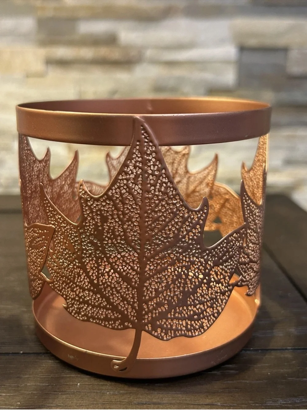 Decorative Metal Leaf Candle Holders - Copper Brown (Set of 2)